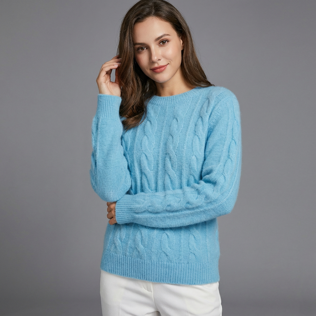Sofia Maglione cu Trecce pentru Femei – Pulover Oversize din Amestec de Lână cu Model Clasic