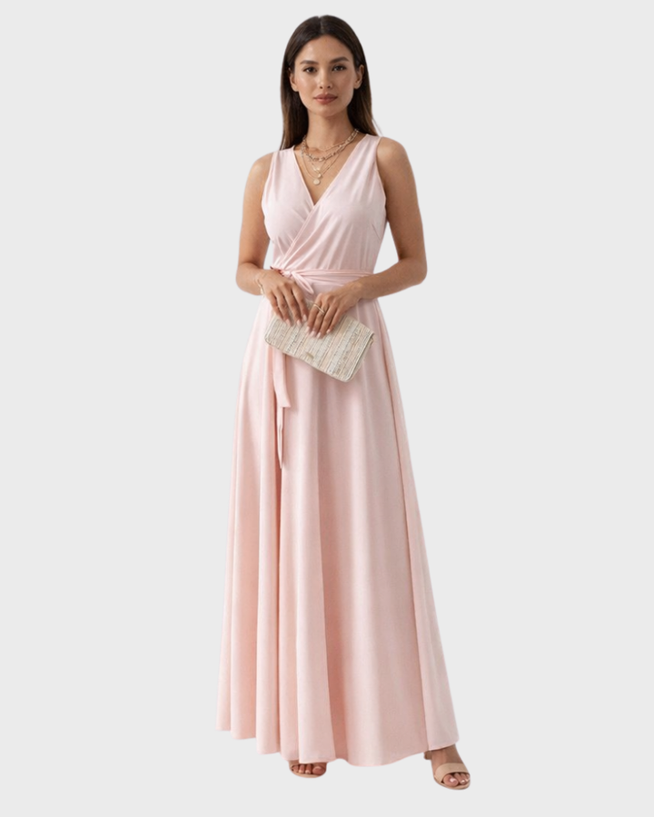 Peaches Vestido Maxi Elegante para Mujer – Vestido con Escote en V y Cinturón en la Cintura