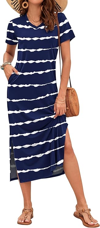 Vestido Maxi Rylie para Mujer – Estampado Floral, Escote en V y Bolsillos Casual de Verano