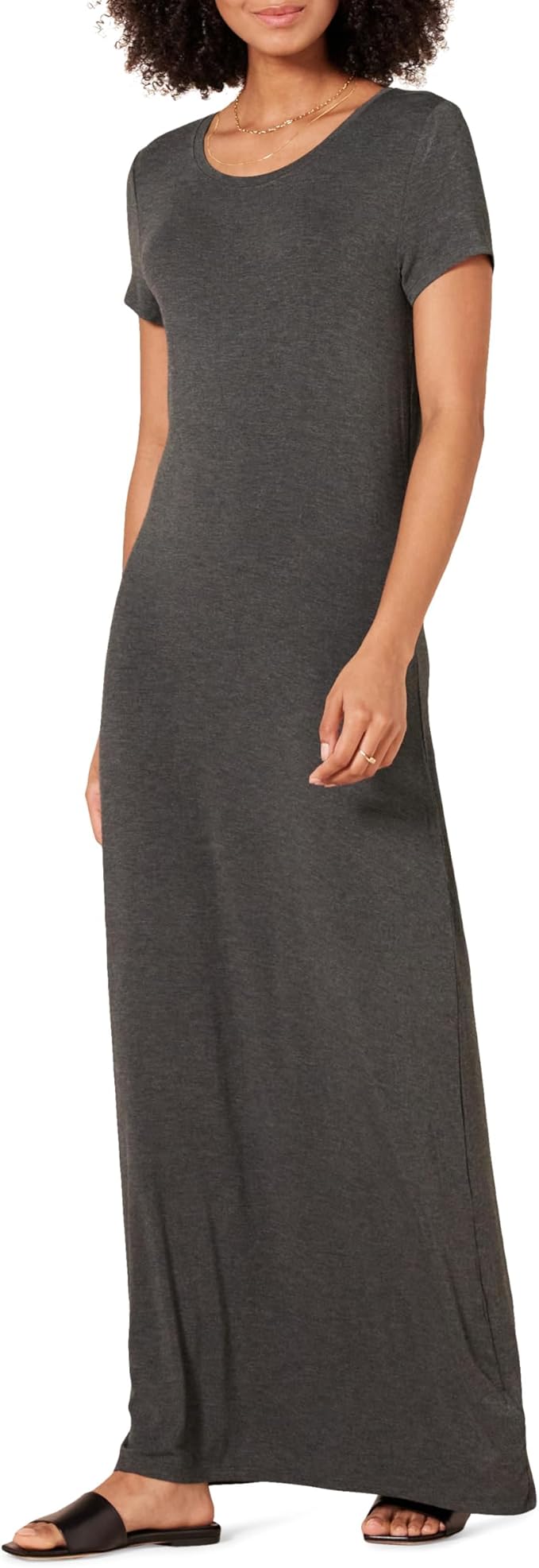 Runa Vestido Maxi Mujer – Mangas Cortas, Tejido Elástico y Estilo Casual Elegante