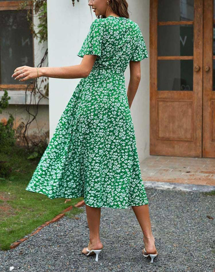 Giulia Vestido Midi Mujer – Escote en V, Cruzado Floral y Línea A Elegante de Verano