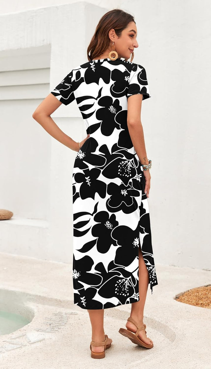 Vestido Maxi Rylie para Mujer – Estampado Floral, Escote en V y Bolsillos Casual de Verano