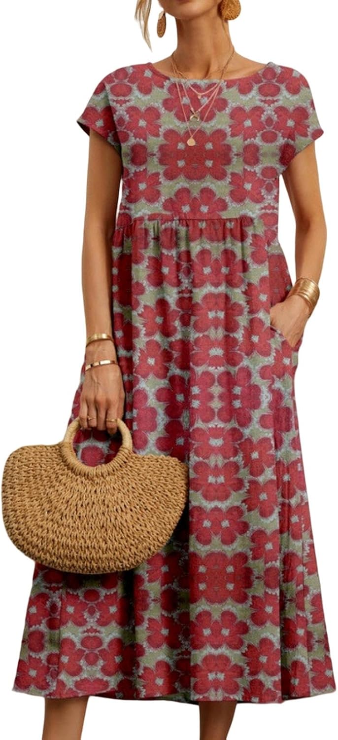 Zuri Damekjole – Bomull Lin, Ermeløs & Boho Casual Sommerprint