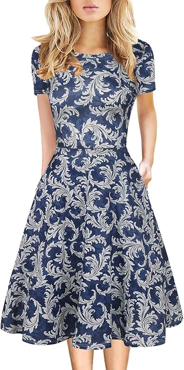 Nyla női ruha – vintage virágmintás, A-vonalú és elegáns irodai zsebekkel