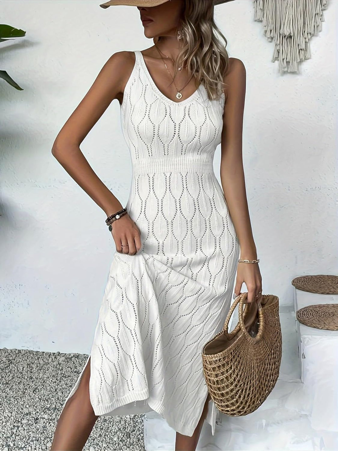Vestido de Playa para Mujer Sienna – Crochet, Escote en V y Diseño Sin Mangas de Verano