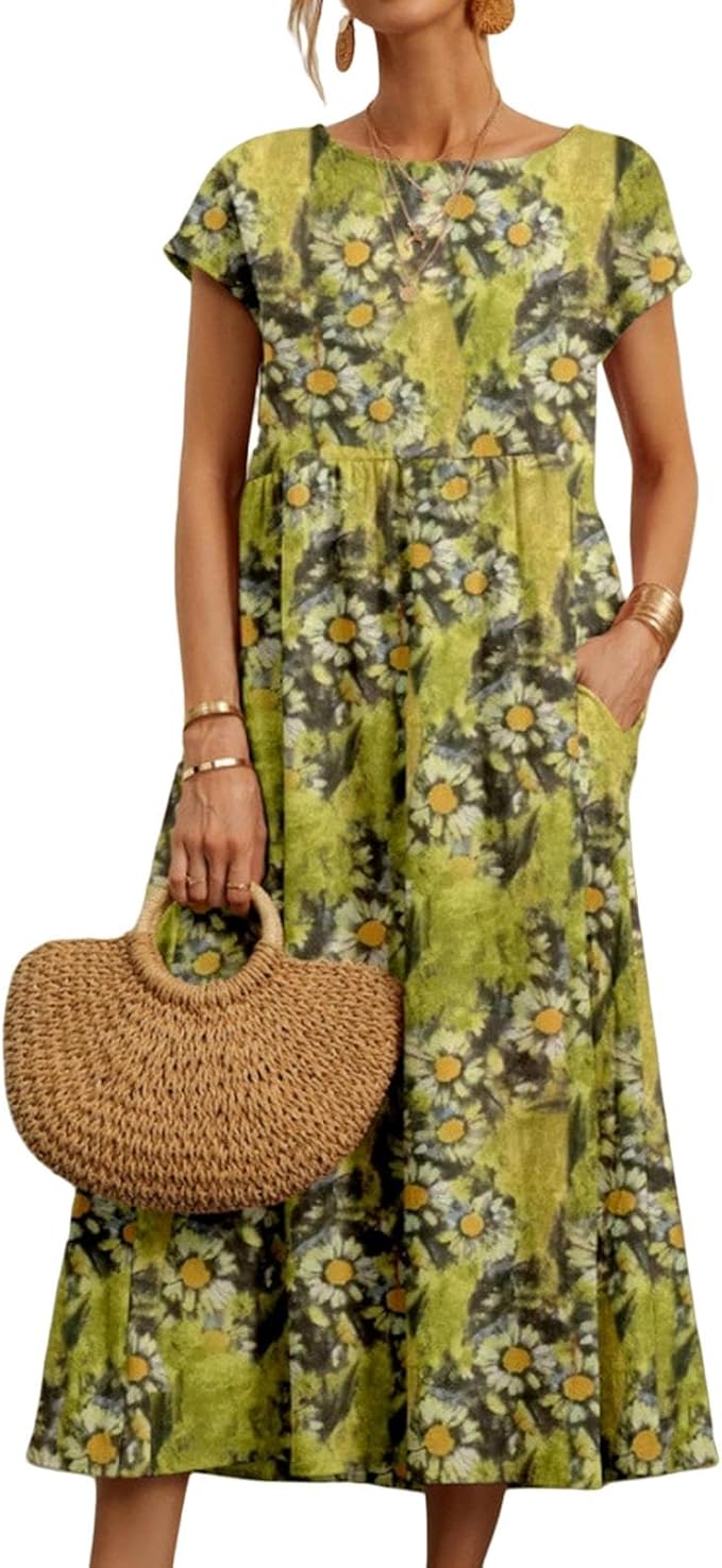 Zuri Damekjole – Bomull Lin, Ermeløs & Boho Casual Sommerprint