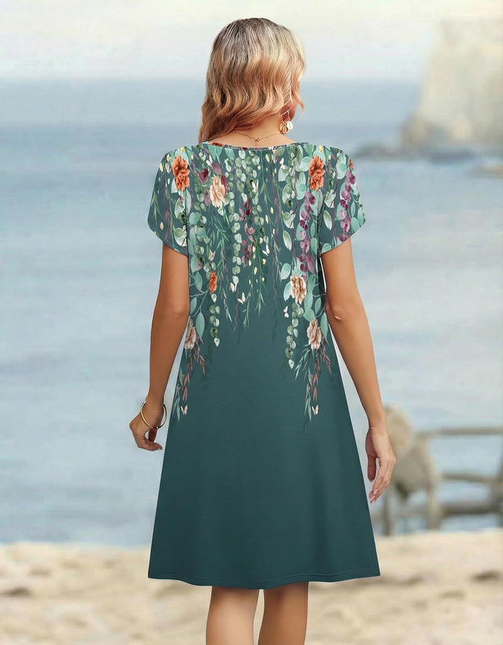 Brynlee Robe Tunique Femme – Imprimé Floral, Col en V & Poches Ligne A Élégante