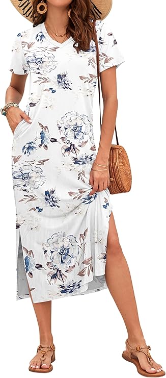 Vestido Maxi Rylie para Mujer – Estampado Floral, Escote en V y Bolsillos Casual de Verano
