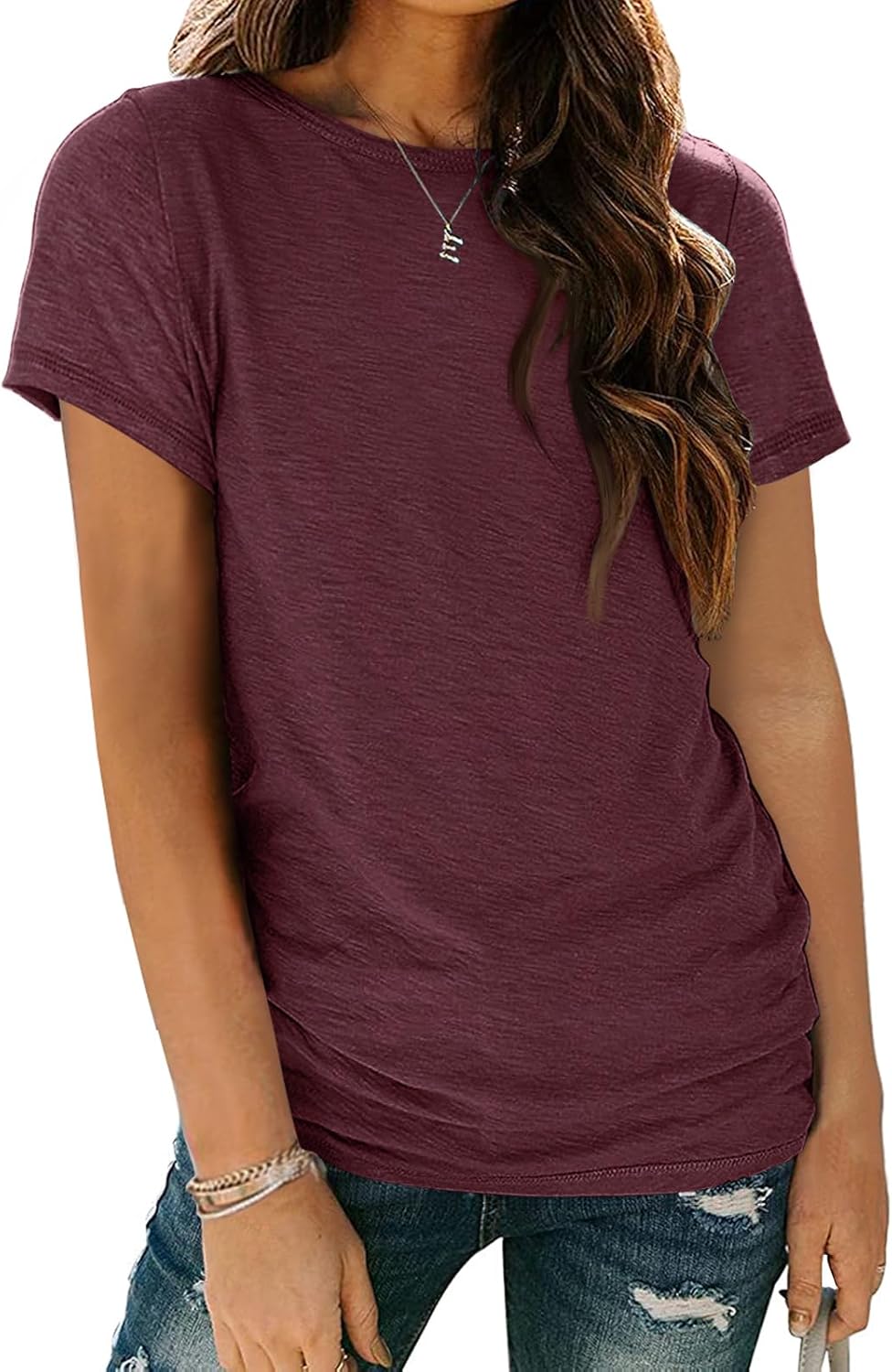 Naya T-skjorte dame – Rund hals, mykt elastisk stoff & grunnleggende casual topp