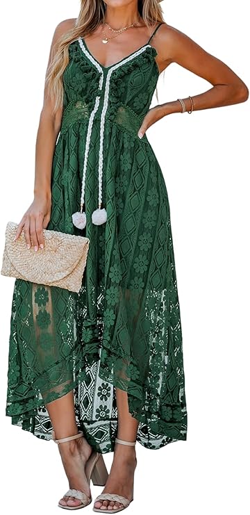 Dream Robe Maxi Femme – Col en V, Lacets & Design Bohème avec Volants Élégants