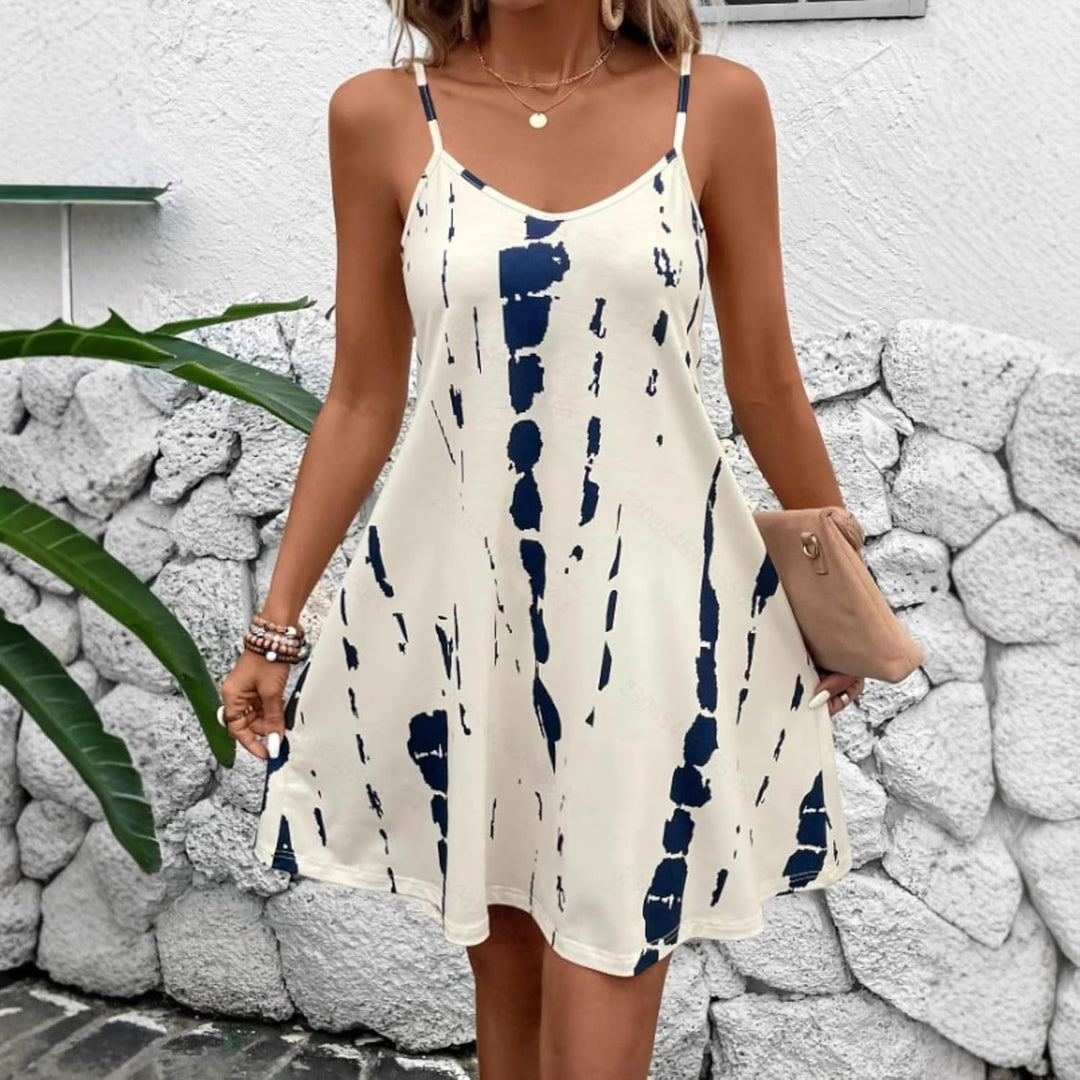 Dove Φόρεμα Καλοκαιρινό Γυναικείο – Σχέδιο Tie-Dye, Ρυθμιζόμενες Τιράντες & V Λαιμόκοψη