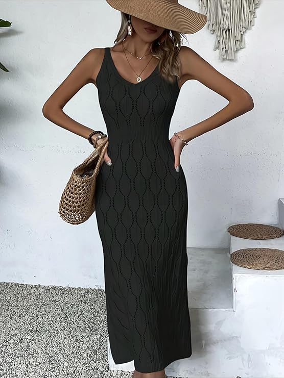 Vestido de Playa para Mujer Sienna – Crochet, Escote en V y Diseño Sin Mangas de Verano