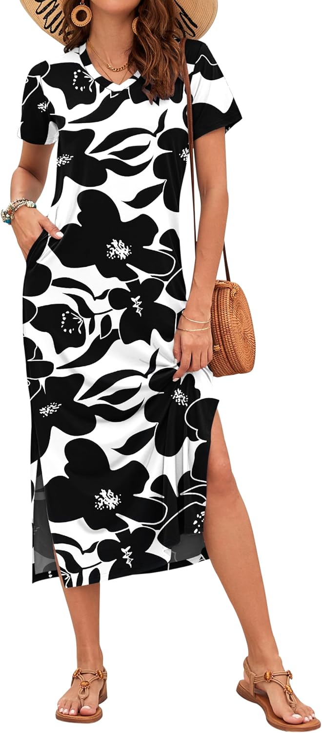 Vestido Maxi Rylie para Mujer – Estampado Floral, Escote en V y Bolsillos Casual de Verano