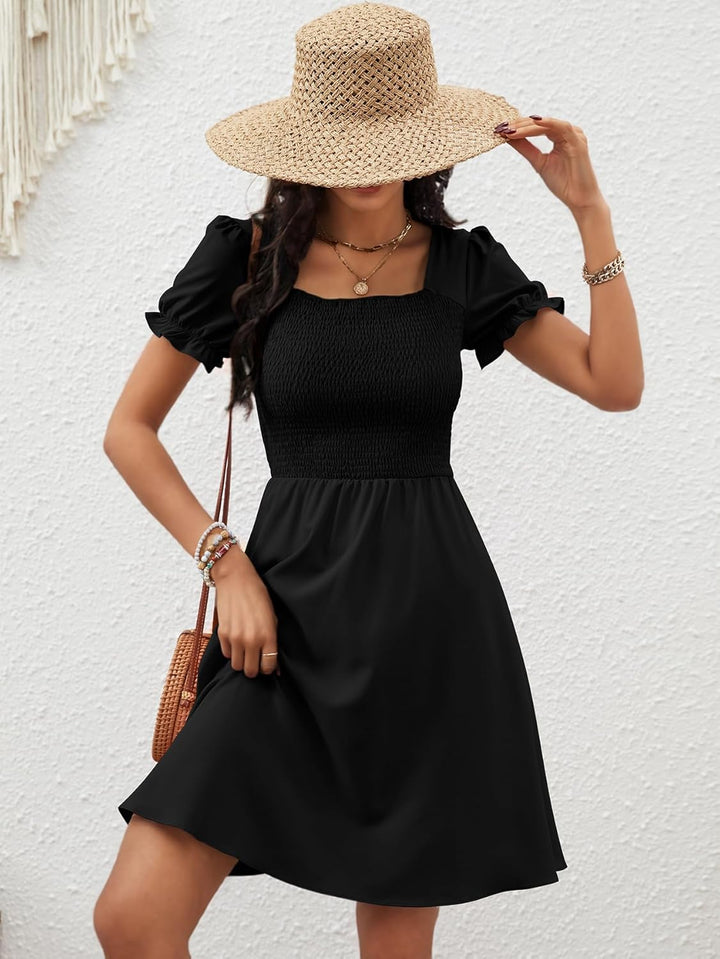 Zara Vestito Mini Donna – Scollo Quadrato, Tasche & Taglio A-Line Boho Estivo