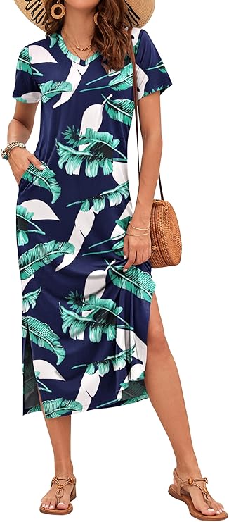 Vestido Maxi Rylie para Mujer – Estampado Floral, Escote en V y Bolsillos Casual de Verano