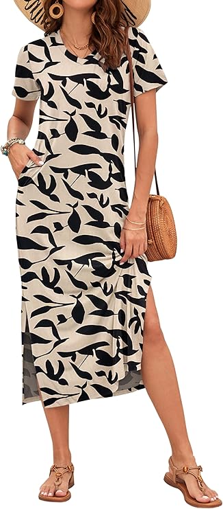 Vestido Maxi Rylie para Mujer – Estampado Floral, Escote en V y Bolsillos Casual de Verano