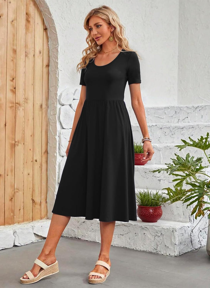 Ember Vestito Midi Dame – Plissert, Lommer & A-linje Snitt Casual Elegant