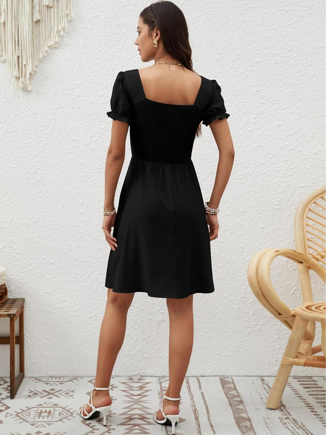 Zara Vestito Mini Donna – Scollo Quadrato, Tasche & Taglio A-Line Boho Estivo