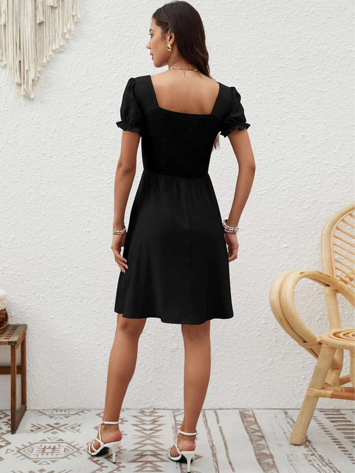 Zara Vestito Mini Donna – Scollo Quadrato, Tasche & Taglio A-Line Boho Estivo