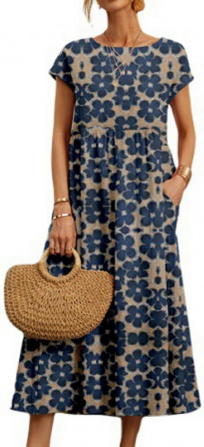 Zuri Damekjole – Bomull Lin, Ermeløs & Boho Casual Sommerprint