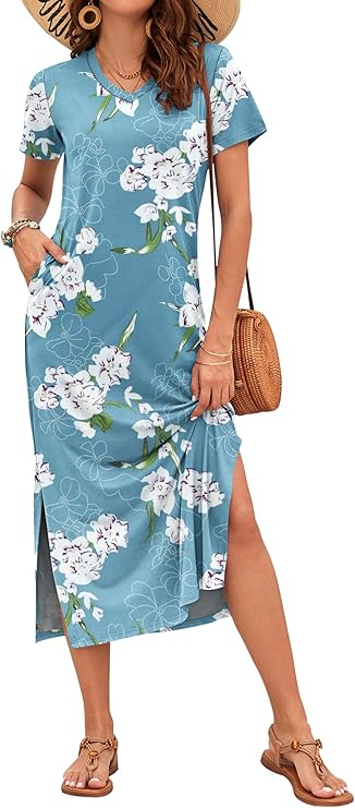 Vestido Maxi Rylie para Mujer – Estampado Floral, Escote en V y Bolsillos Casual de Verano