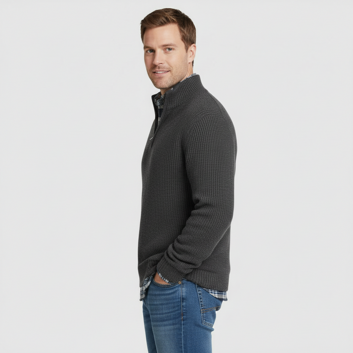 Luca Maglione en pull à demi-fermeture éclair pour homme – Pull côtelé à col montant