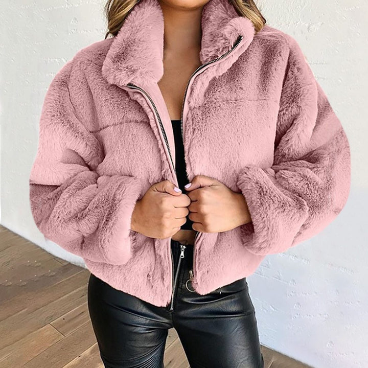 Luna Teddy-Jacke für Damen Kurz – Weiches Kunstfell mit Stehkragen und Reißverschlussverschluss