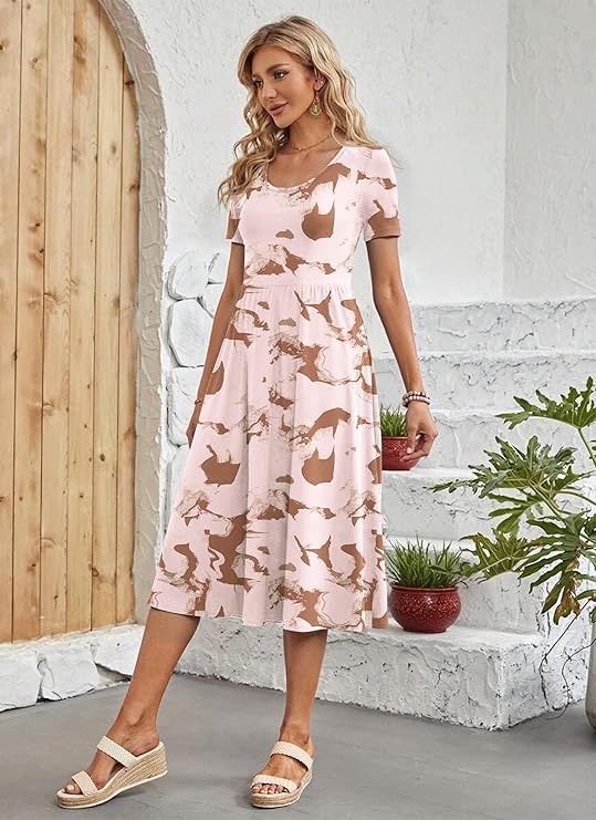 Ember Vestito Midi Dame – Plissert, Lommer & A-linje Snitt Casual Elegant