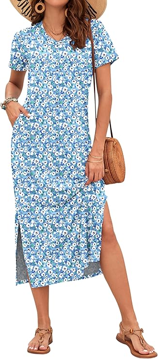 Vestido Maxi Rylie para Mujer – Estampado Floral, Escote en V y Bolsillos Casual de Verano