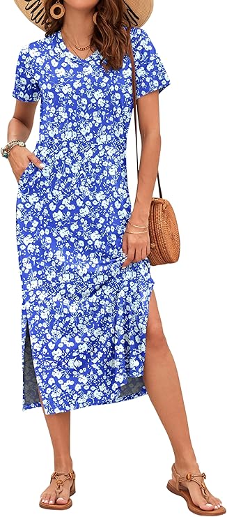 Vestido Maxi Rylie para Mujer – Estampado Floral, Escote en V y Bolsillos Casual de Verano