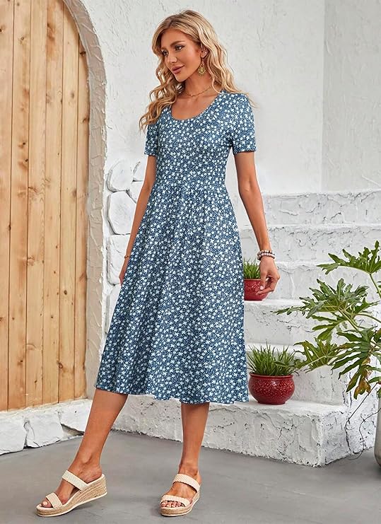 Ember Vestito Midi Dame – Plissert, Lommer & A-linje Snitt Casual Elegant