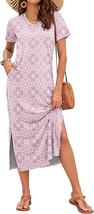 Vestido Maxi Rylie para Mujer – Estampado Floral, Escote en V y Bolsillos Casual de Verano