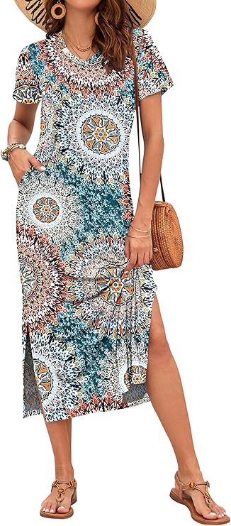 Vestido Maxi Rylie para Mujer – Estampado Floral, Escote en V y Bolsillos Casual de Verano
