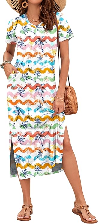 Vestido Maxi Rylie para Mujer – Estampado Floral, Escote en V y Bolsillos Casual de Verano