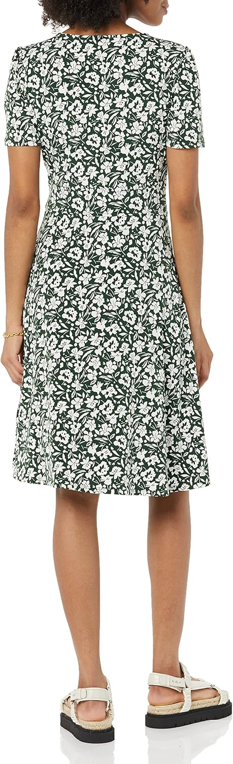 Novaria Damekjole Fit & Flare – V-hals, Elastisk Jersey & A-linje Blomstermønster