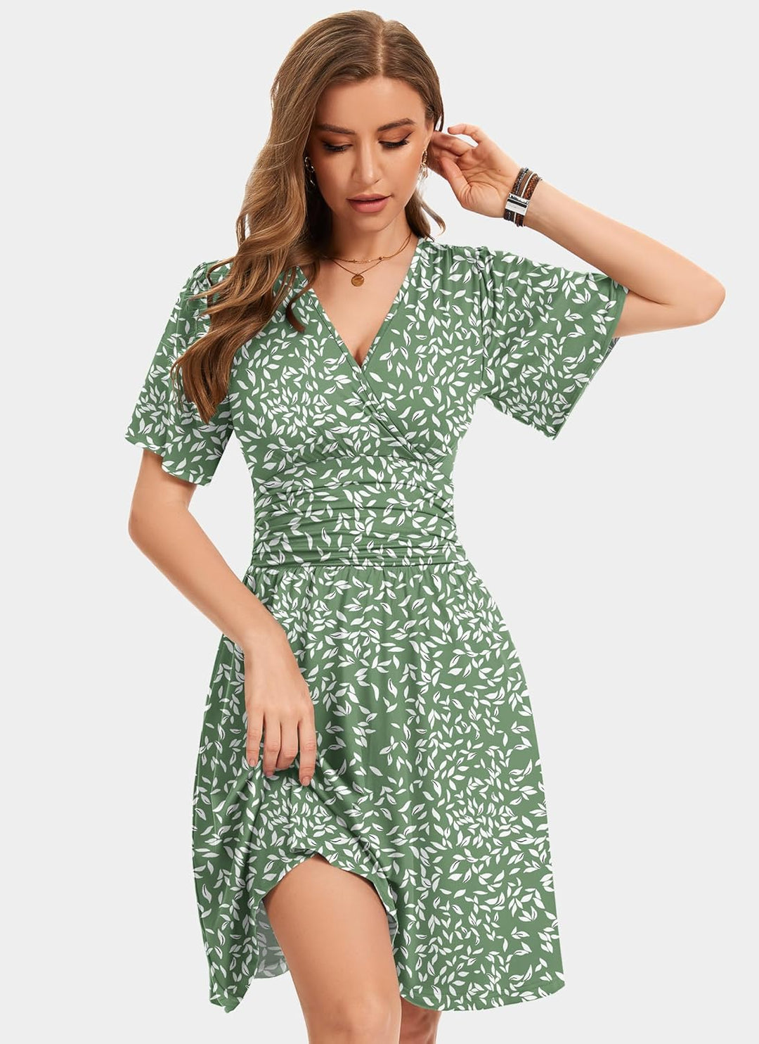 Collins Vestido Mujer – Cruzado Línea A, Escote en V y Cintura Alta Elástica Elegante