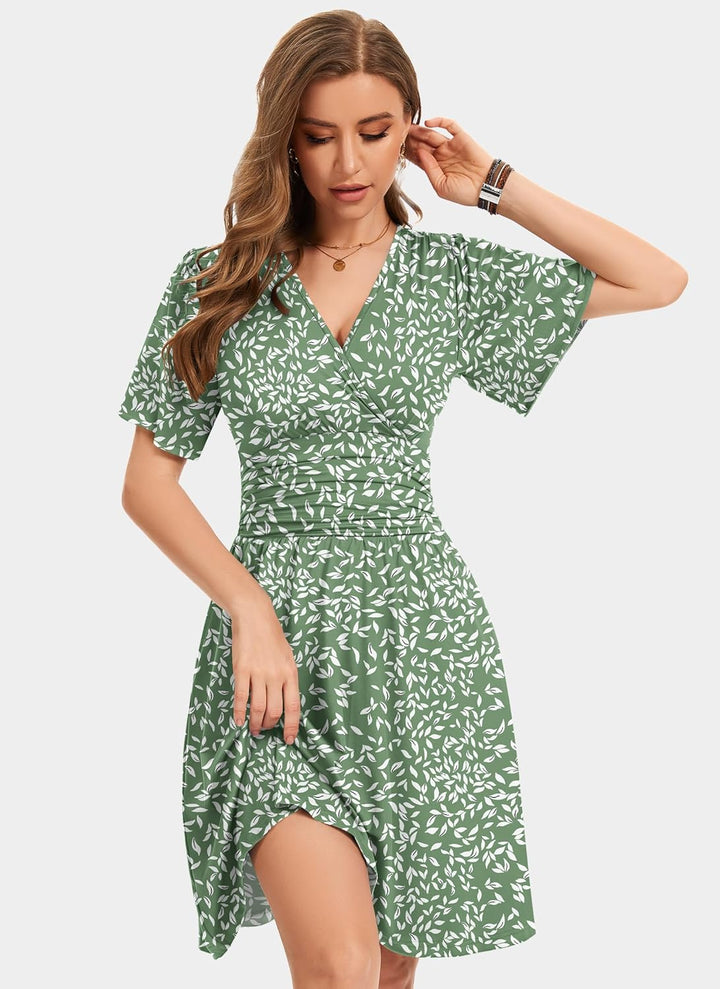 Collins Vestido Mujer – Cruzado Línea A, Escote en V y Cintura Alta Elástica Elegante