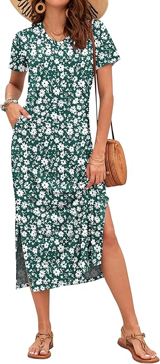 Vestido Maxi Rylie para Mujer – Estampado Floral, Escote en V y Bolsillos Casual de Verano