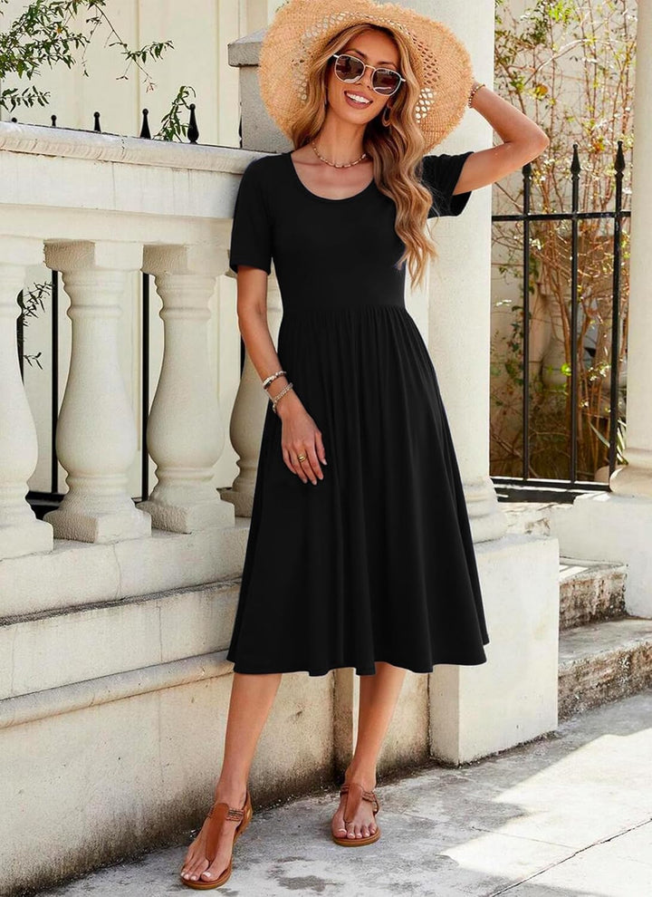 Ember Vestito Midi Dame – Plissert, Lommer & A-linje Snitt Casual Elegant