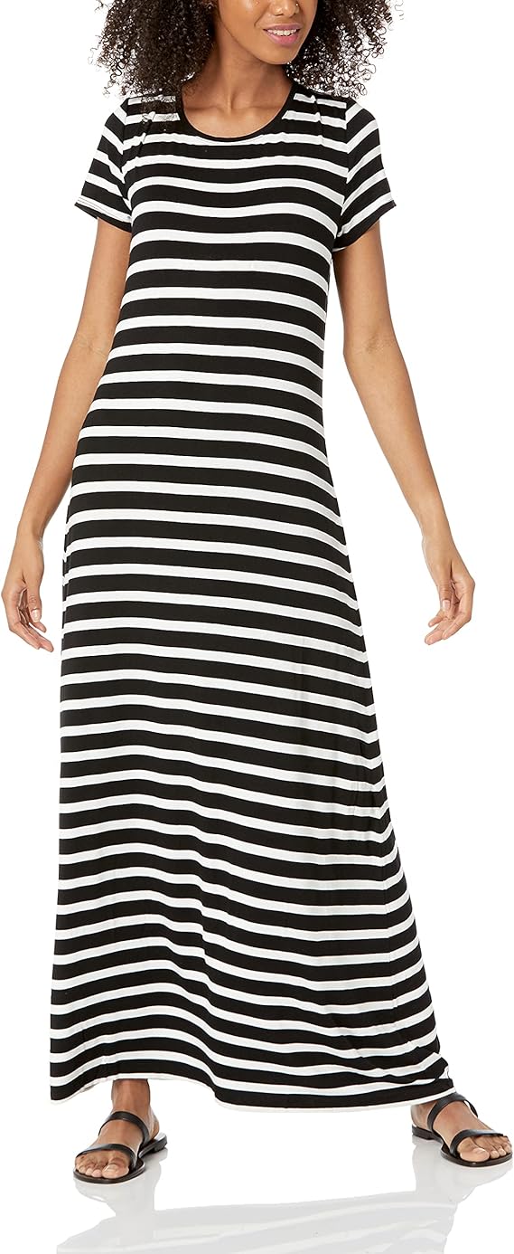 Runa Vestido Maxi Mujer – Mangas Cortas, Tejido Elástico y Estilo Casual Elegante