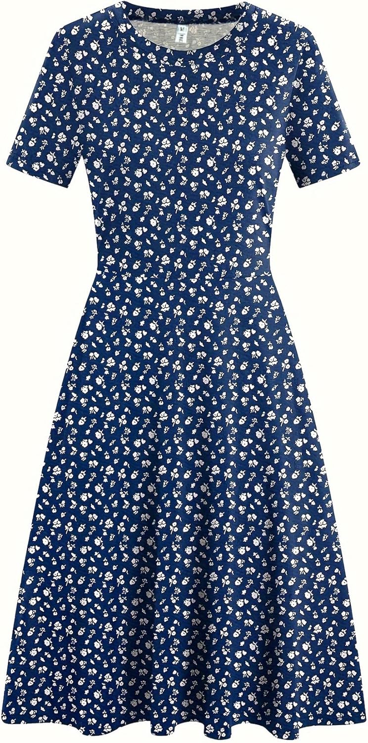 Nyla női ruha – vintage virágmintás, A-vonalú és elegáns irodai zsebekkel
