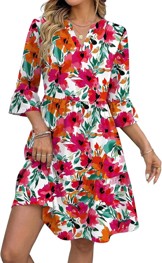 Bellamy Vestido Mujer – Escote en V, Mangas 3/4 con Volantes y Corte A con Bolsillos