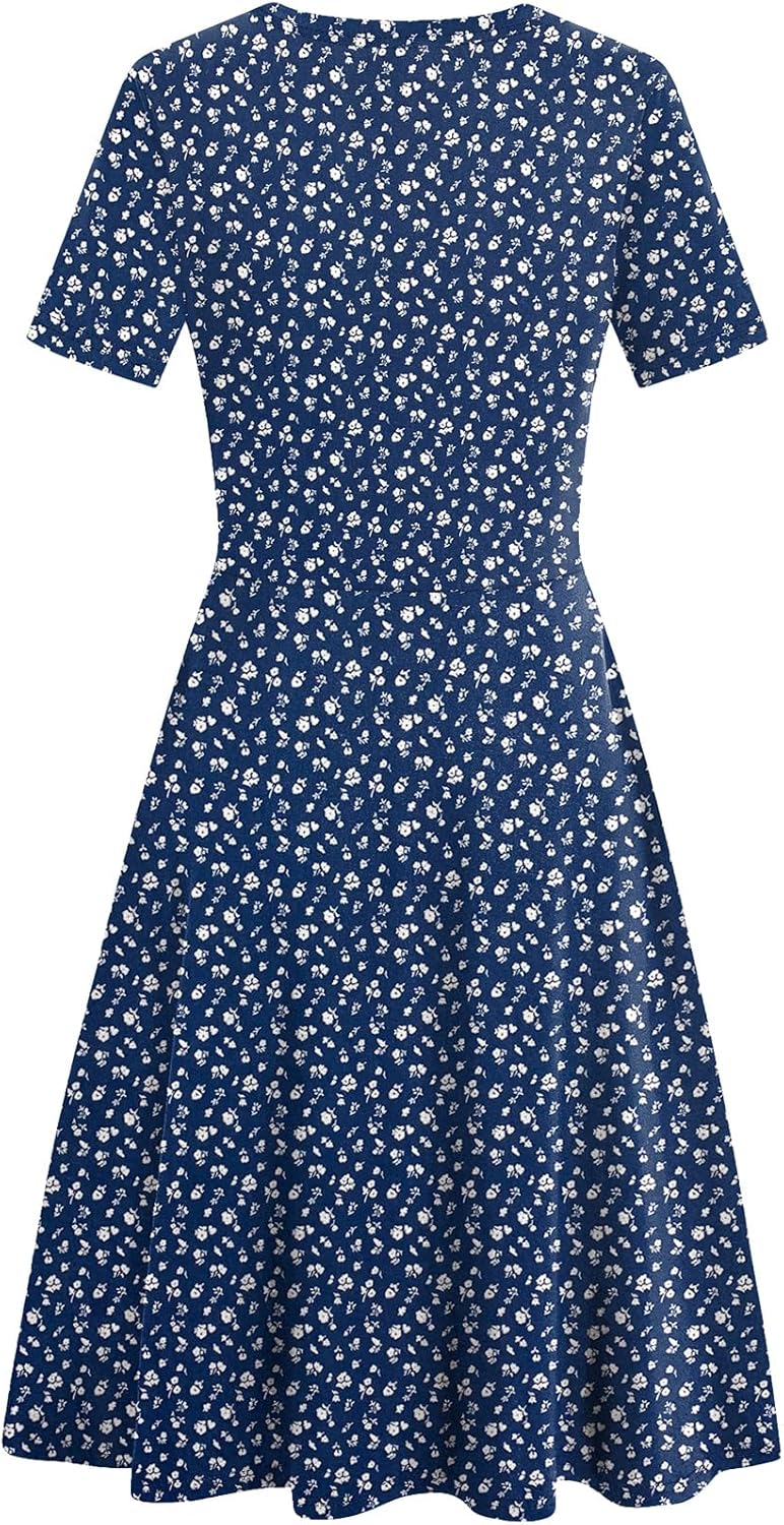 Nyla női ruha – vintage virágmintás, A-vonalú és elegáns irodai zsebekkel