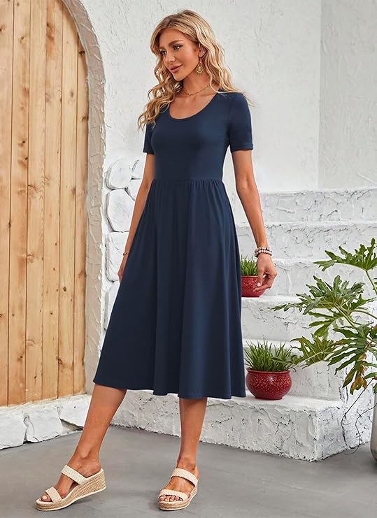 Ember Vestito Midi Dame – Plissert, Lommer & A-linje Snitt Casual Elegant