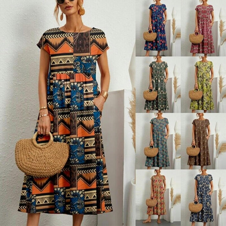 Zuri Damekjole – Bomull Lin, Ermeløs & Boho Casual Sommerprint