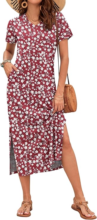 Vestido Maxi Rylie para Mujer – Estampado Floral, Escote en V y Bolsillos Casual de Verano