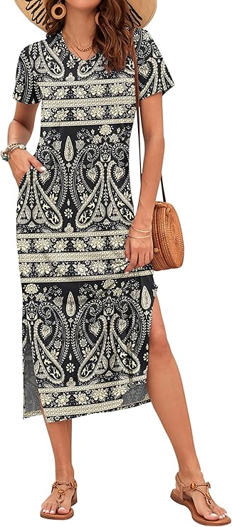 Vestido Maxi Rylie para Mujer – Estampado Floral, Escote en V y Bolsillos Casual de Verano