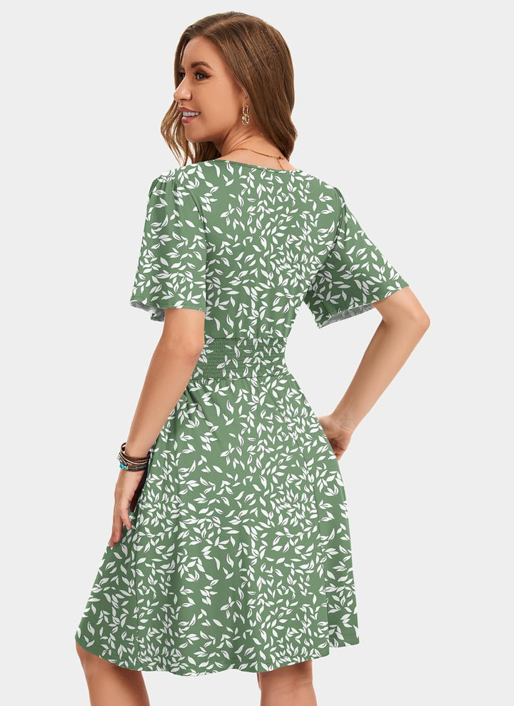 Collins Vestido Mujer – Cruzado Línea A, Escote en V y Cintura Alta Elástica Elegante