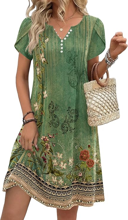 Brynlee Robe Tunique Femme – Imprimé Floral, Col en V & Poches Ligne A Élégante