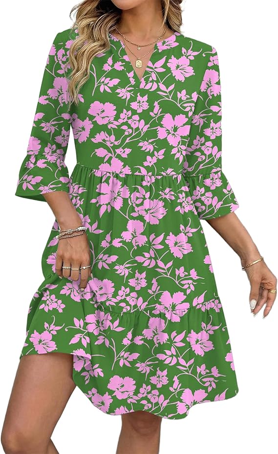 Bellamy Vestido Mujer – Escote en V, Mangas 3/4 con Volantes y Corte A con Bolsillos